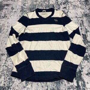 Abercrombie Fitch Mens Long Sleeve V Neck Striped Muscle Fit T Shirt Size L